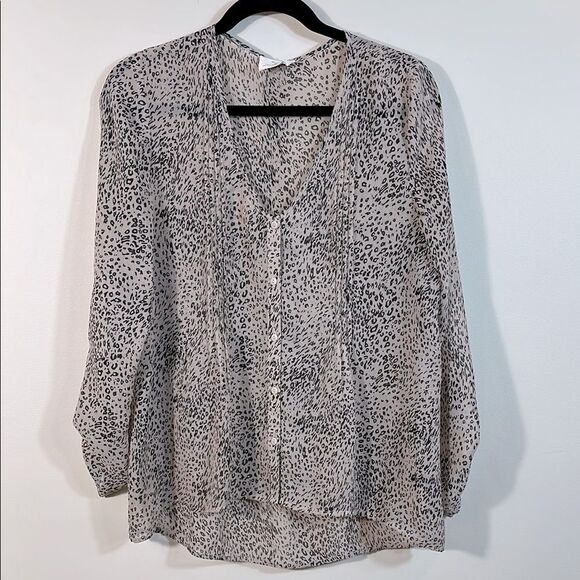 Pins and Needles Button Front Longsleeve Leopard Animal Print Sheer Women Medium - Picture 1 of 7